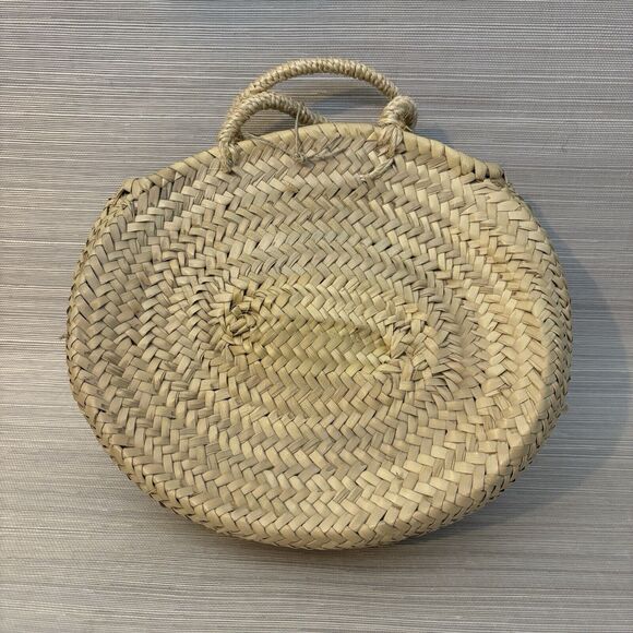 SOCCO Designs boho round bag Beach basket Straw Bag French Basket Top handle - Picture 1 of 8
